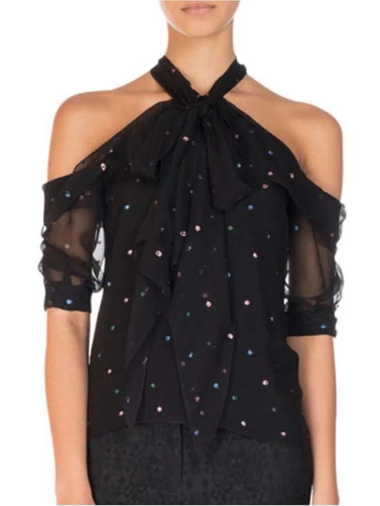 ERDEM Tops - ERDEM Black Sheer Blouse with Subtle Shimmer Metallic Multi Color Dots